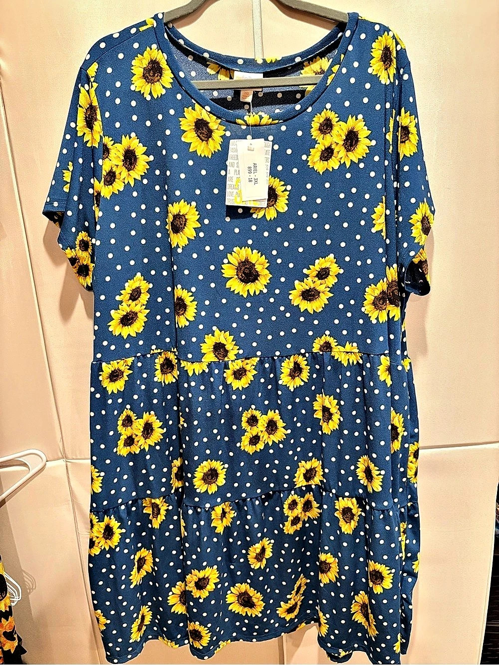LuLaRoe Ariel Tiered Dress Blue & Yellow Mini 3XL NWT